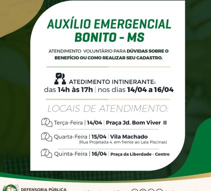 Defensoria Pública tira dúvidas da população de Bonito sobre o auxílio emergencial