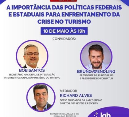 Enfrentamento da crise no Turismo será tema de Live nesta segunda