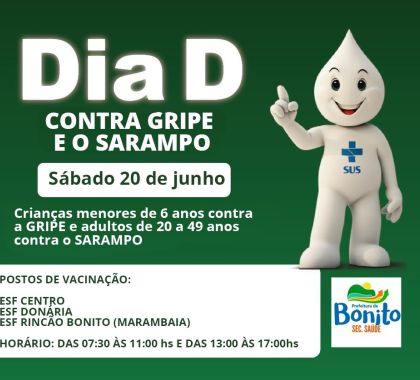 Bonito realiza no próximo sábado Dia D contra gripe e sarampo