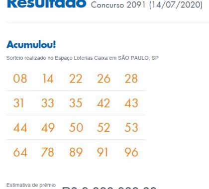 Resultado Concurso 2091 Lotomania acumula em R$ 9 milhões