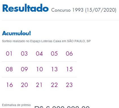 Resultado Concurso 1993 Lotofácil; Prêmio acumula em R$ 6 milhões