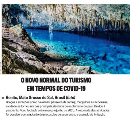 Bonito é destaque em revista VEJA pelos cuidados do turismo contra a Covid-19