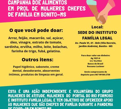 ONG's se unem em campanha para doação de alimentos a mulheres de Bonito