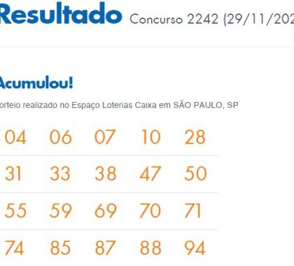 Resultado Concurso 2242 Lotomania; Sem vencedores prêmio acumula em R$ 11 milhões