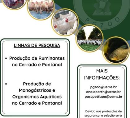 Inscrições abertas para Mestrado  em Zootecnia - Produção Animal no Cerrado e Pantanal