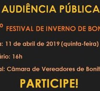Festival de Inverno de Bonito 2019 será tema de audiência pública
