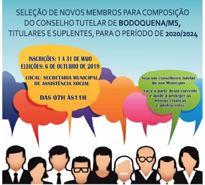 Prefeitura de Bodoquena abre inscrições para seleção de Conselheiros Tutelares