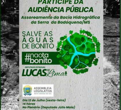 Audiência Pública irá discutir assoreamento da bacia hidrográfica da Serra da Bodoquena