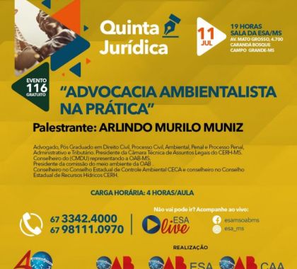 Presidente da Comissão de Meio Ambiente ministra palestra em Campo Grande nesta quinta-feira